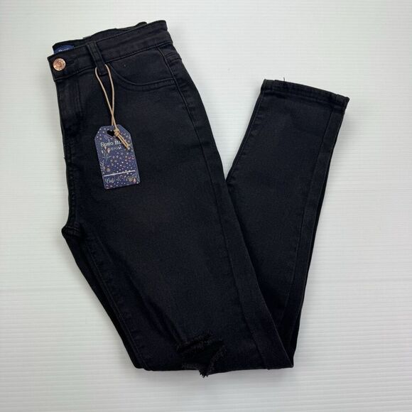 Girls SOHO Blue Denim BLACK Jeans Size 12 Distressed Knees - Picture 3 of 9
